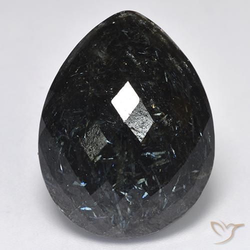 28.73ct Natural Negro con destello azul Nuummite, En forma de pera, Opaco