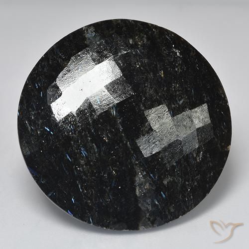 50.90ct Natural Negro con destello azul Nuummite, Redondo, Opaco