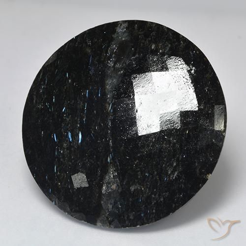 Nuummite Negro con destello azul natural de 50.90 ct, Redondo, Opaco