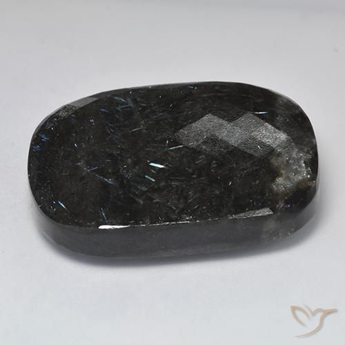 Nuummite Negro con destello azul natural de 82.01 ct, Forma Cojín, Opaco
