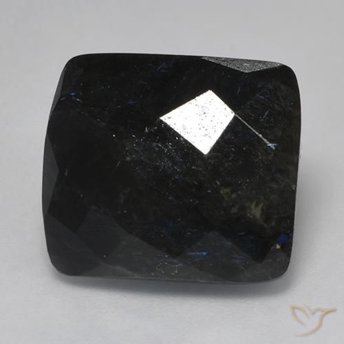 Nuummite Negro con destello azul natural de 14.54 ct, Forma Cojín, Opaco