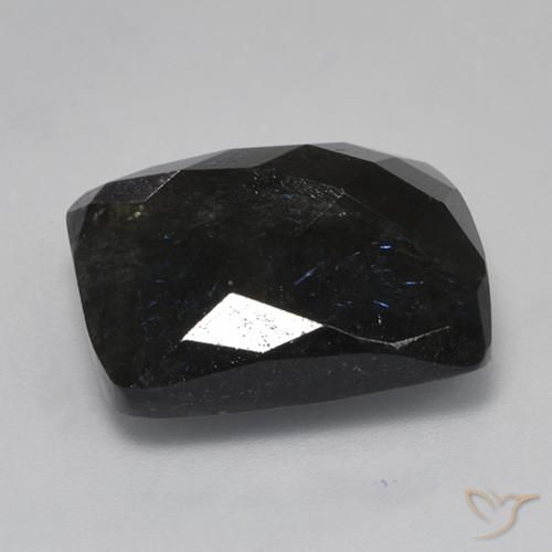 Nuummite Negro con destello azul natural de 14.54 ct, Forma Cojín, Opaco