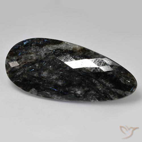 35.82ct Natural Negro con destello azul Nuummite, En forma de pera, Opaco
