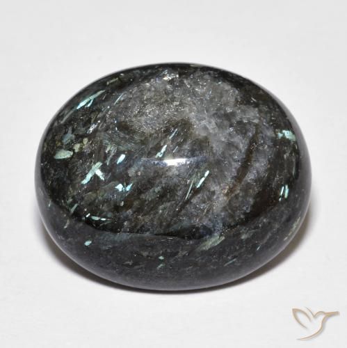 18.41ct Natural Negro con destello azul Nuummite, Ovalada, Opaco