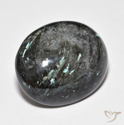 Nuummite Negro con destello azul natural de 18.41 ct, Ovalada, Opaco