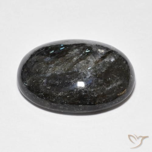 Nuummite Negro con destello azul natural de 18.41 ct, Ovalada, Opaco