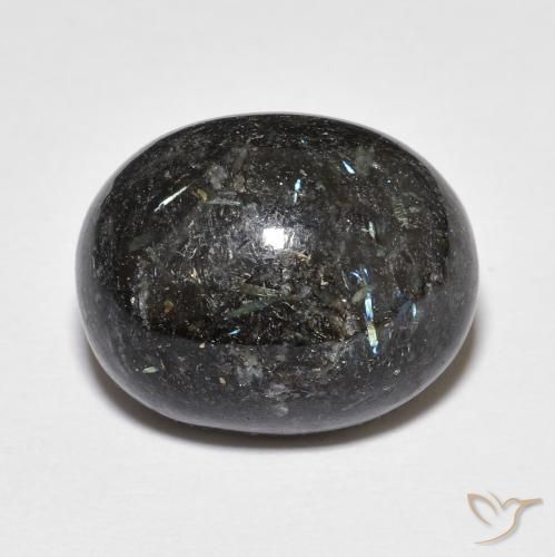 14.14ct Natural Negro con destello azul Nuummite, Ovalada, Opaco