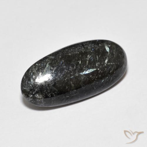 Nuummite Negro con destello azul natural de 7.87 ct, Ovalada, Opaco