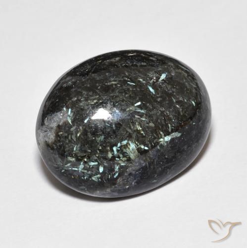 Nuummite Negro con destello azul natural de 13.71 ct, Ovalada, Opaco