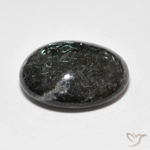 Nuummite Negro con destello azul natural de 13.71 ct, Ovalada, Opaco