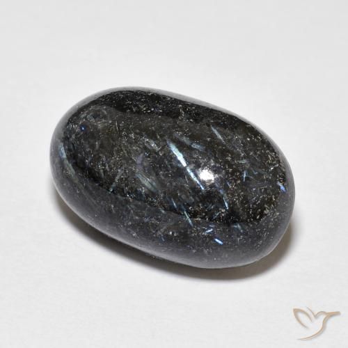 Nuummite Negro con destello azul natural de 14.96 ct, Ovalada, Opaco