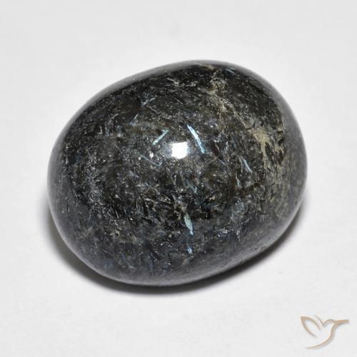 Nuummite Negro con destello azul natural de 14.55 ct, Ovalada, Opaco