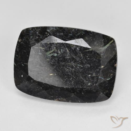 Nuummite Negro con destello azul natural de 14.70 ct, Forma Cojín, Opaco
