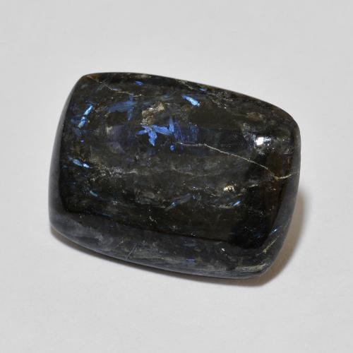 Nuummita negro con destello azul natural de 6,81 ct, corte cojín, opaco