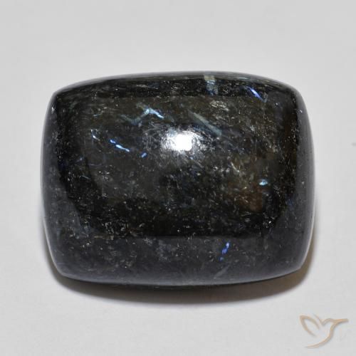 Nuummite Negro con destello azul natural de 17.27 ct, Forma Cojín, Opaco