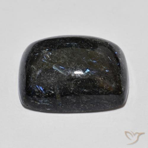 Nuummite Negro con destello azul natural de 17.27 ct, Forma Cojín, Opaco