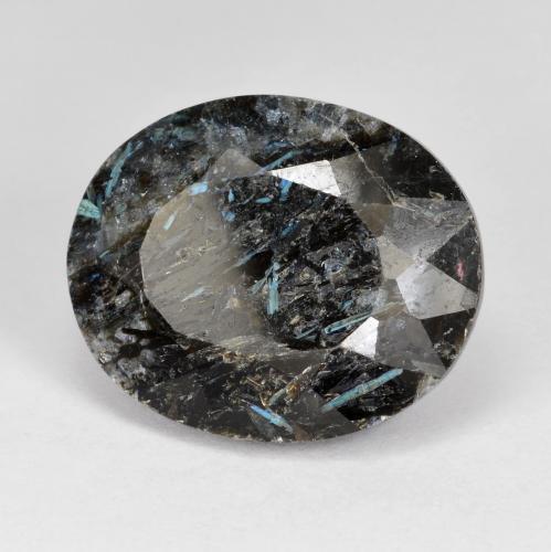 Nuummite Negro con destello azul natural de 15.74 ct, Corte Óvalo, Opaco