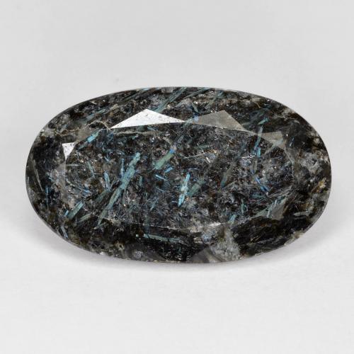 Nuummite Negro con destello azul natural de 14.34 ct, Corte Óvalo, Opaco
