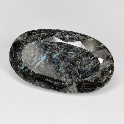 Nuummite Negro con destello azul natural de 14.34 ct, Corte Óvalo, Opaco