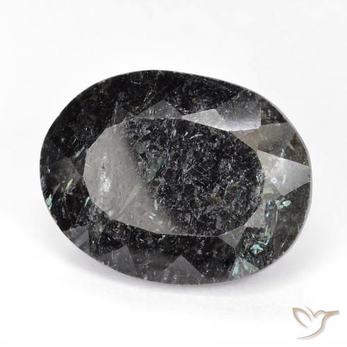 Nuummite Negro con destello azul natural de 20.28 ct, Ovalada, Opaco