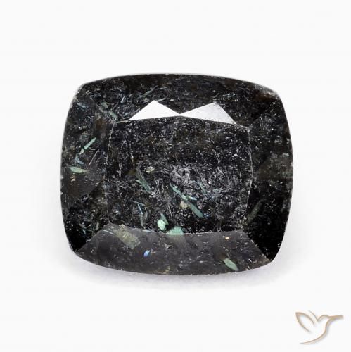 Nuummite Negro con destello azul natural de 10.25 ct, Corte Cojín, Opaco
