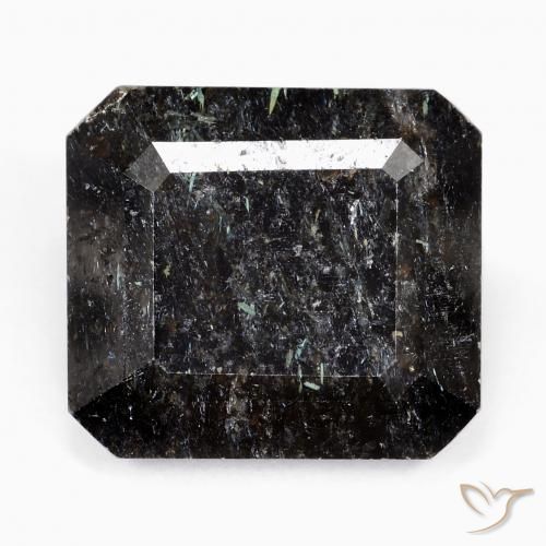 26.45ct Natural Negro con destello azul Nuummite, corte esmeralda, Opaco