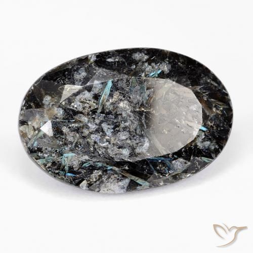 Nuummite Negro con destello azul natural de 21.56 ct, Ovalada, Opaco