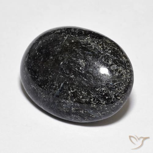 Nuummite Negro con destello azul natural de 11.12 ct, Ovalada, Opaco