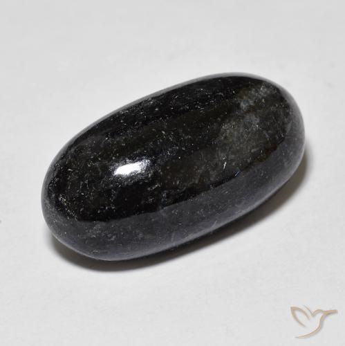 Nuummite Negro con destello azul natural de 14.55 ct, Ovalada, Opaco