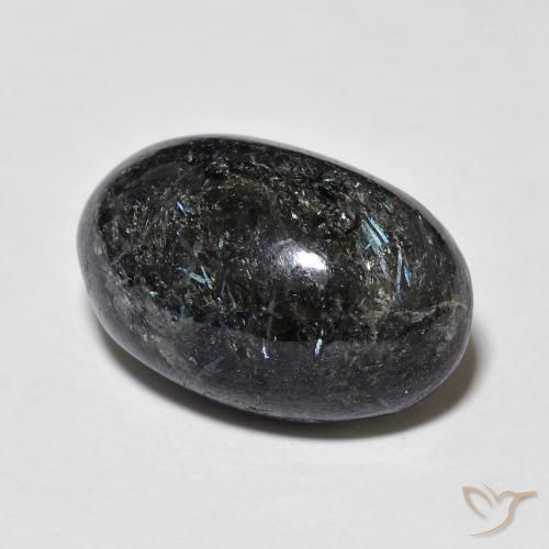 Nuummite Negro con destello azul natural de 13.23 ct, Ovalada, Opaco