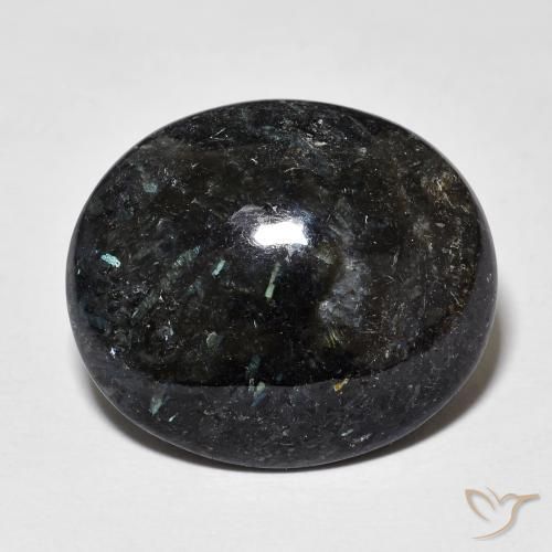18.31ct Natural Negro con destello azul Nuummite, Ovalada, Opaco