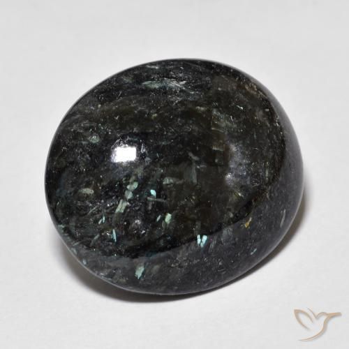 Nuummite Negro con destello azul natural de 18.31 ct, Ovalada, Opaco