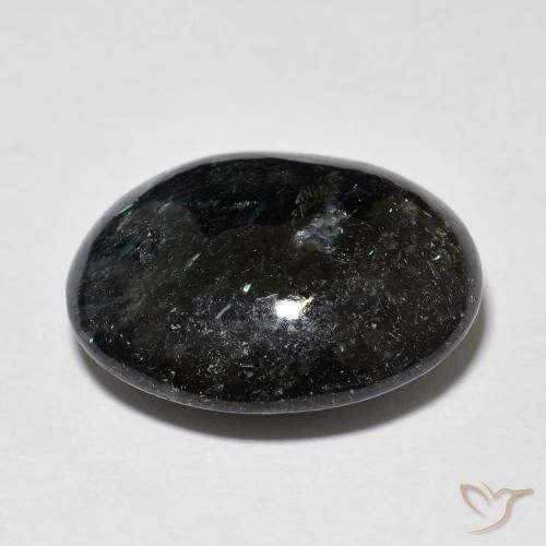 Nuummite Negro con destello azul natural de 18.31 ct, Ovalada, Opaco