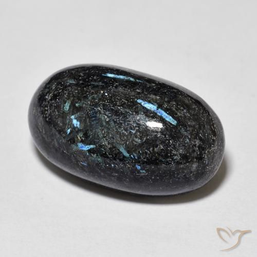 15.01ct Natural Negro con destello azul Nuummite, Ovalada, Opaco