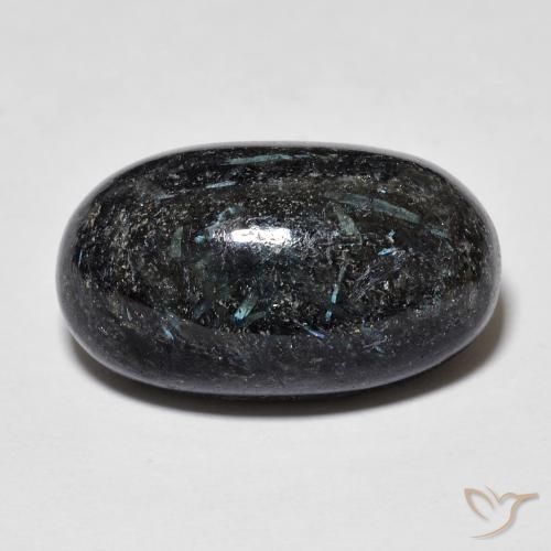 Nuummite Negro con destello azul natural de 15.01 ct, Ovalada, Opaco