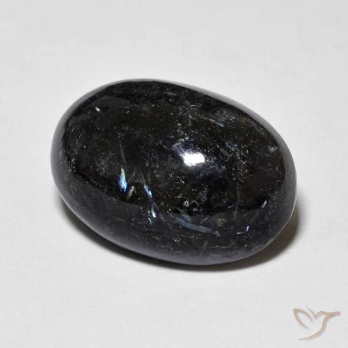 Nuummite Negro con destello azul natural de 12.71 ct, Ovalada, Opaco