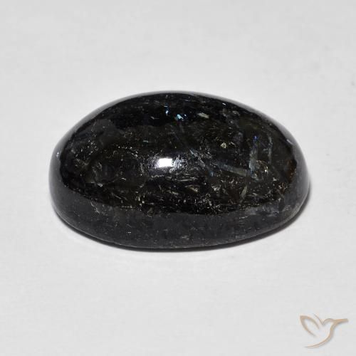 Nuummite Negro con destello azul natural de 12.71 ct, Ovalada, Opaco