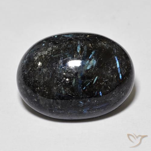 17.50ct Natural Negro con destello azul Nuummite, Ovalada, Opaco