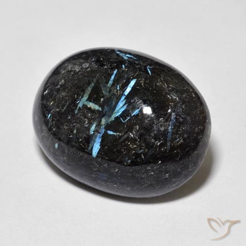 Nuummite Negro con destello azul natural de 17.50 ct, Ovalada, Opaco