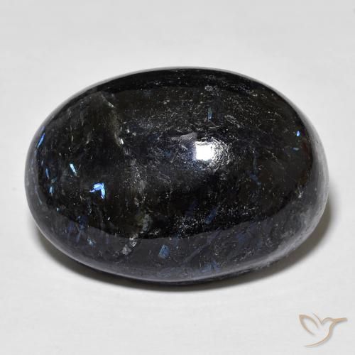 28.34ct Natural Negro con destello azul Nuummite, Ovalada, Opaco