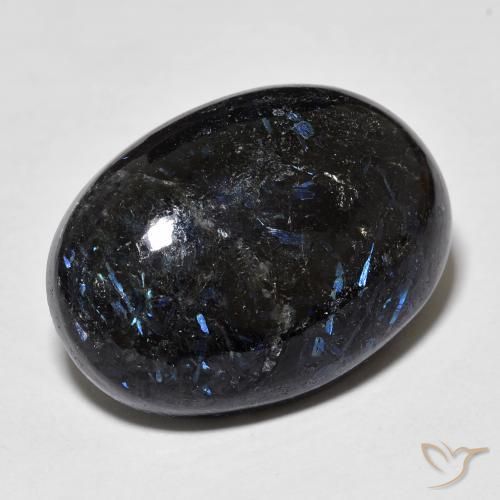 Nuummite Negro con destello azul natural de 28.34 ct, Ovalada, Opaco