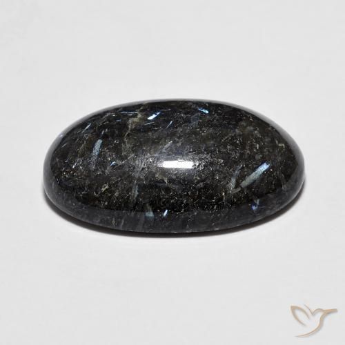Nuummite Negro con destello azul natural de 9.75 ct, Ovalada, Opaco
