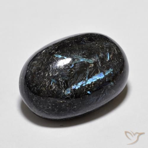 16.00ct Natural Negro con destello azul Nuummite, Ovalada, Opaco