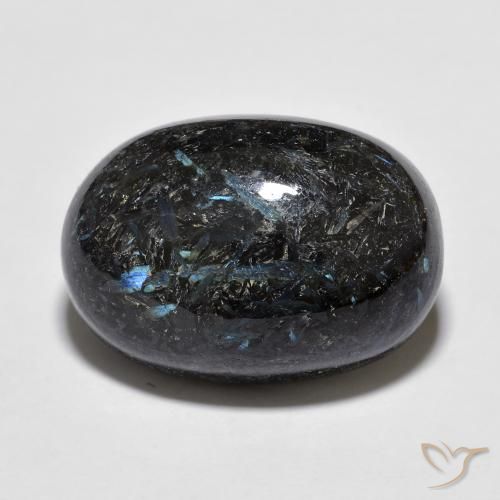 Nuummite Negro con destello azul natural de 16.00 ct, Ovalada, Opaco
