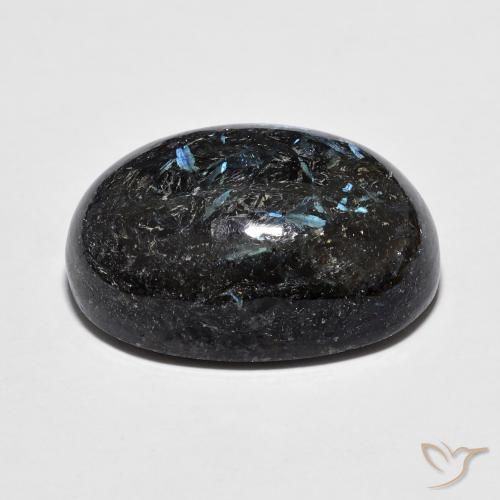 Nuummite Negro con destello azul natural de 16.00 ct, Ovalada, Opaco