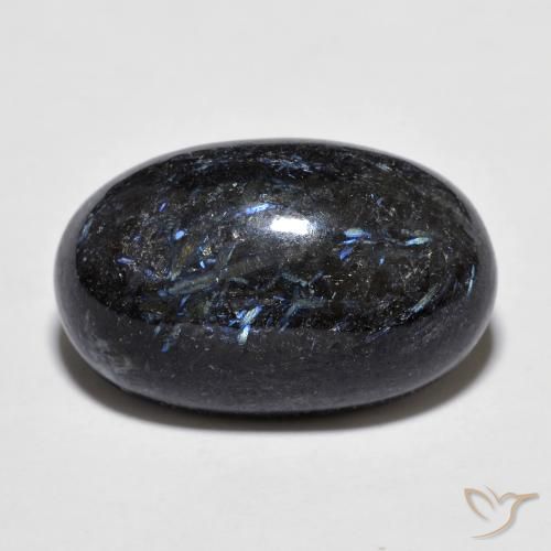 16.43ct Natural Negro con destello azul Nuummite, Ovalada, Opaco
