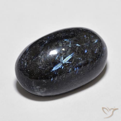Nuummite Negro con destello azul natural de 16.43 ct, Ovalada, Opaco