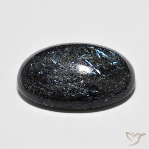 Nuummite Negro con destello azul natural de 20.13 ct, Ovalada, Opaco