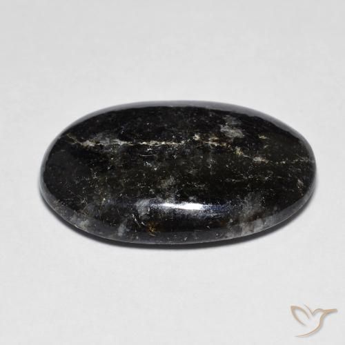 Nuummite Negro con destello azul natural de 13.80 ct, Ovalada, Opaco