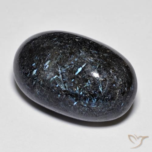28.08ct Natural Negro con destello azul Nuummite, Ovalada, Opaco